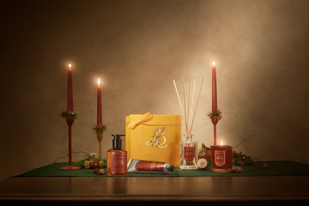 Gift set van l'Occitane Veillée Pralinée.